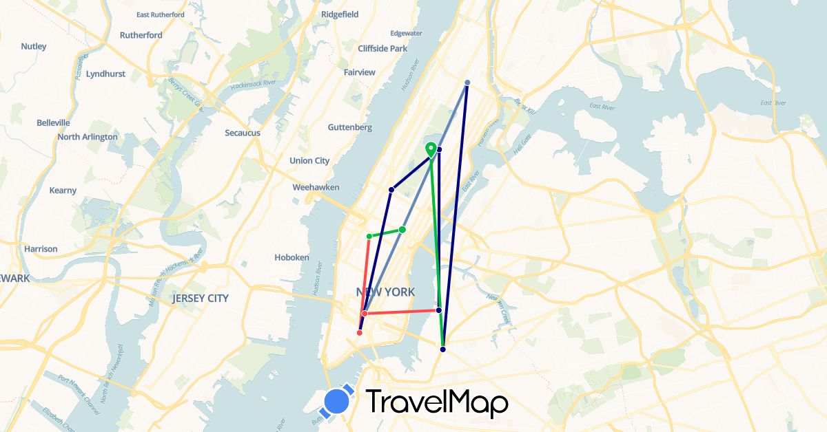 TravelMap itinerary: driving, bus, cycling, train, hiking in United States (North America)